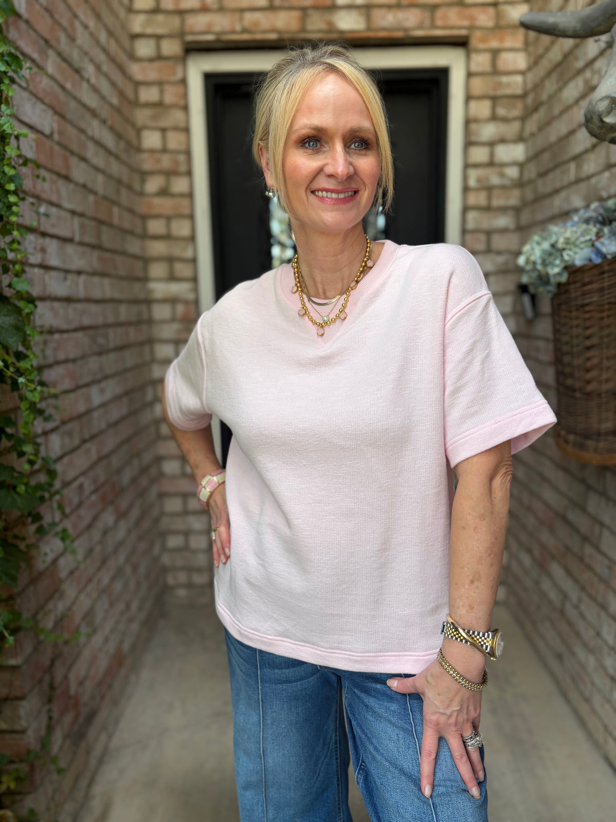 Everyday Textured Tee- Blush Pink