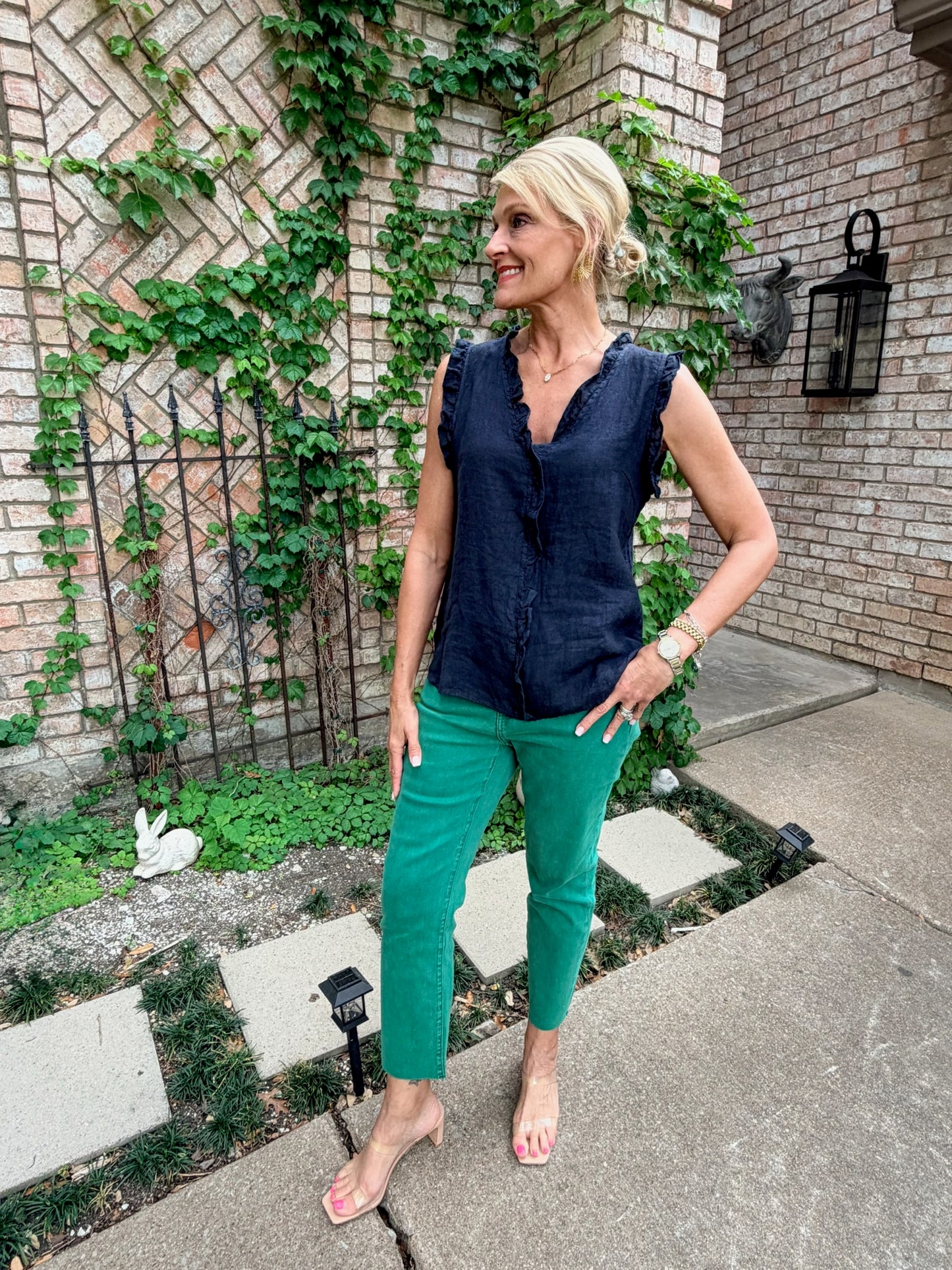 Ruffled Linen Sleeveless Blouse