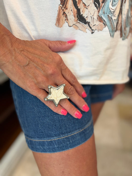 White Howlite Star Ring