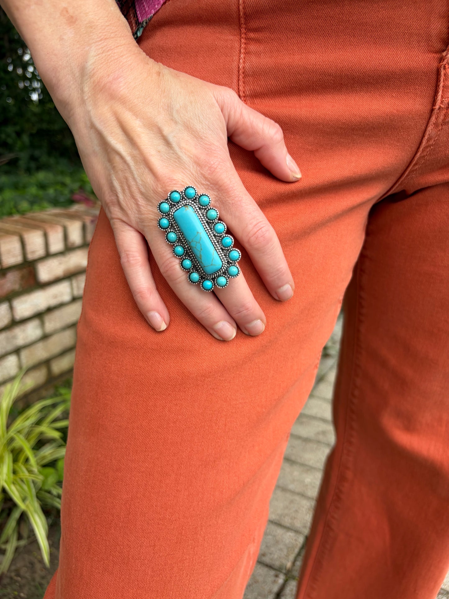 Western Boho Turquoise Statement Ring