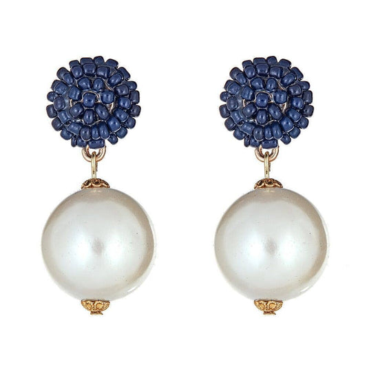 Queen Pearl Earrings- Navy