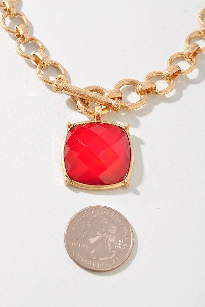 Red Faceted Stone Necklace