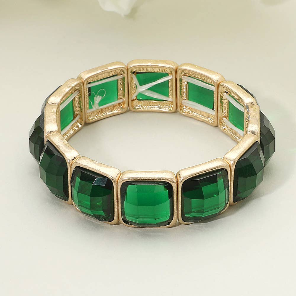 Green Faceted Stretch  Bracelet