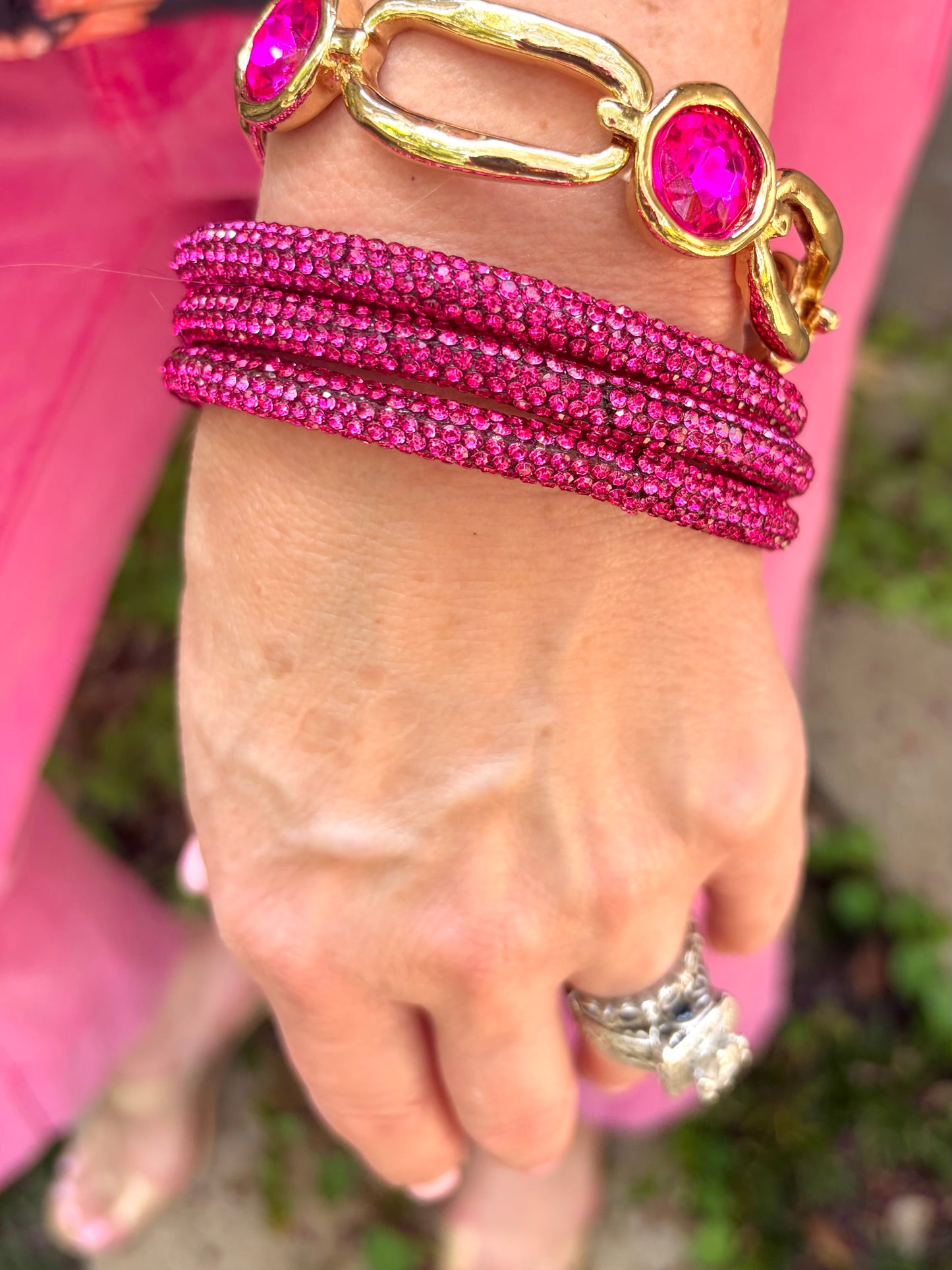Fergie PInk Rhinestone Bracelet Set