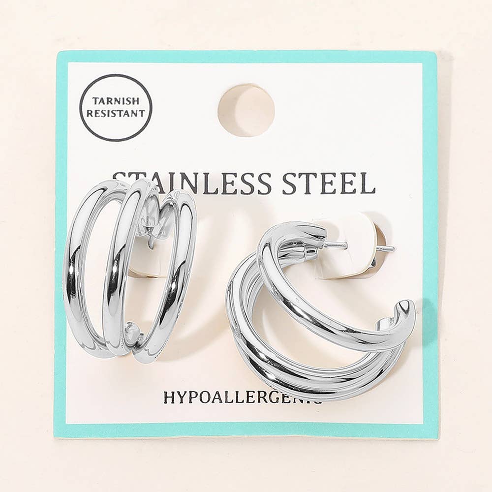 Stainless Steel Triple Hoop Earrings
