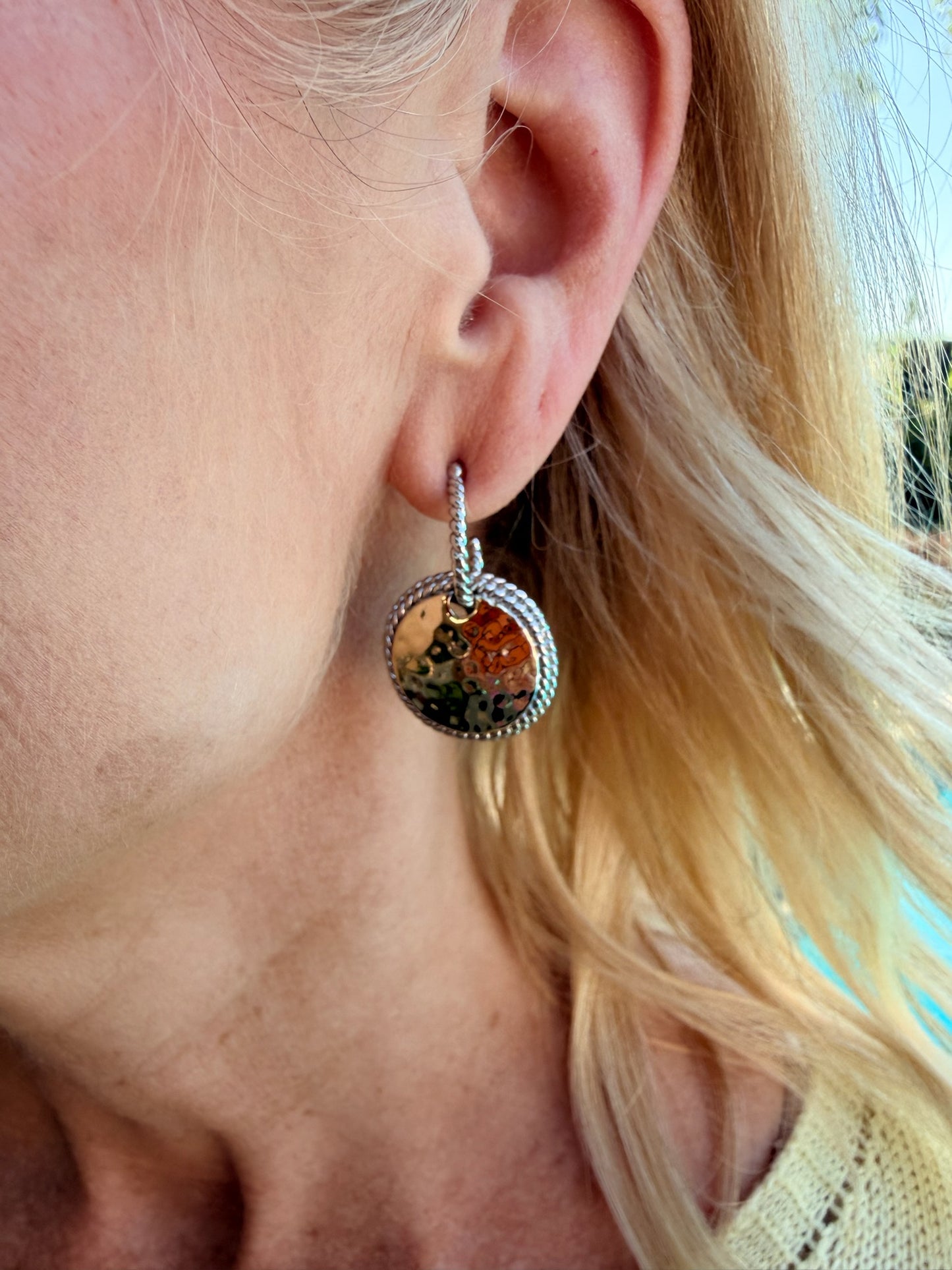Twisted Harmony Two-Tone Hammered Earring