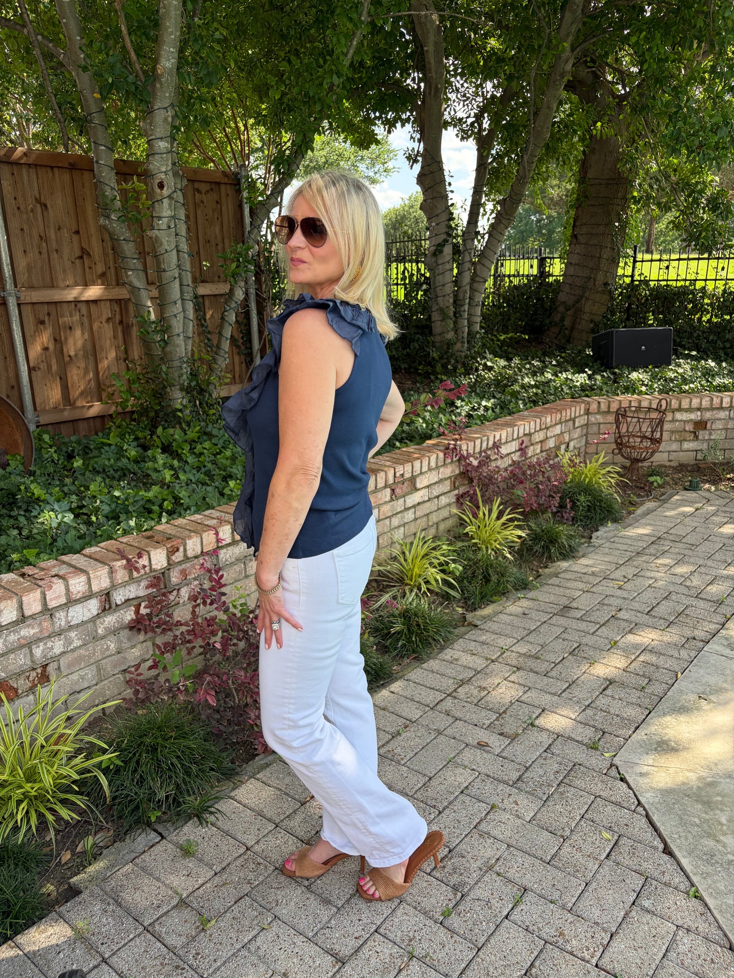 Italian Summer Ruffle Tank- Navy
