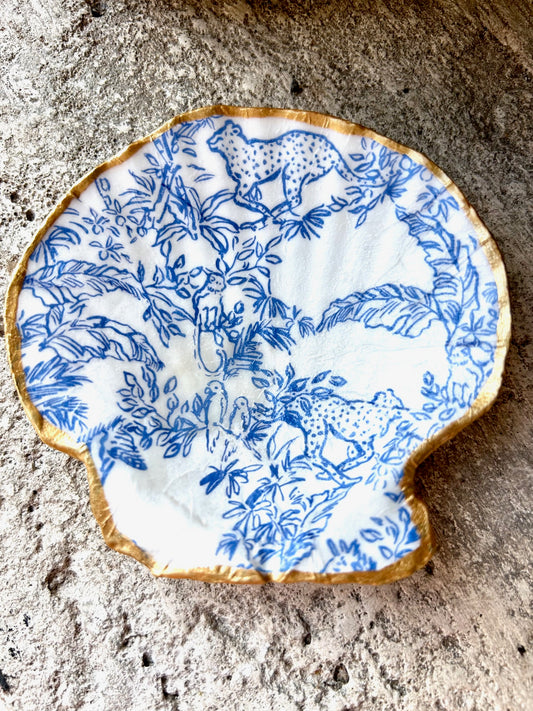 Blue Toile Shell Jewelry Dish