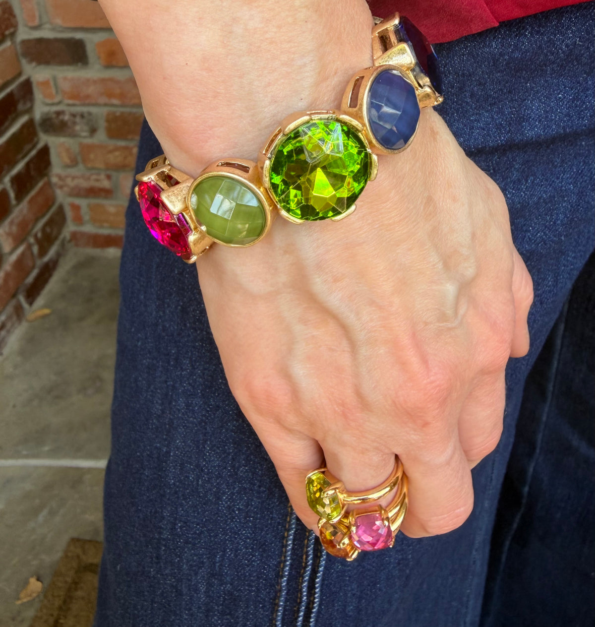 Colorful Crystal and Gold Stretch Bracelet