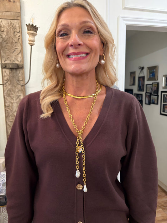 Gold & Pearl Lariat