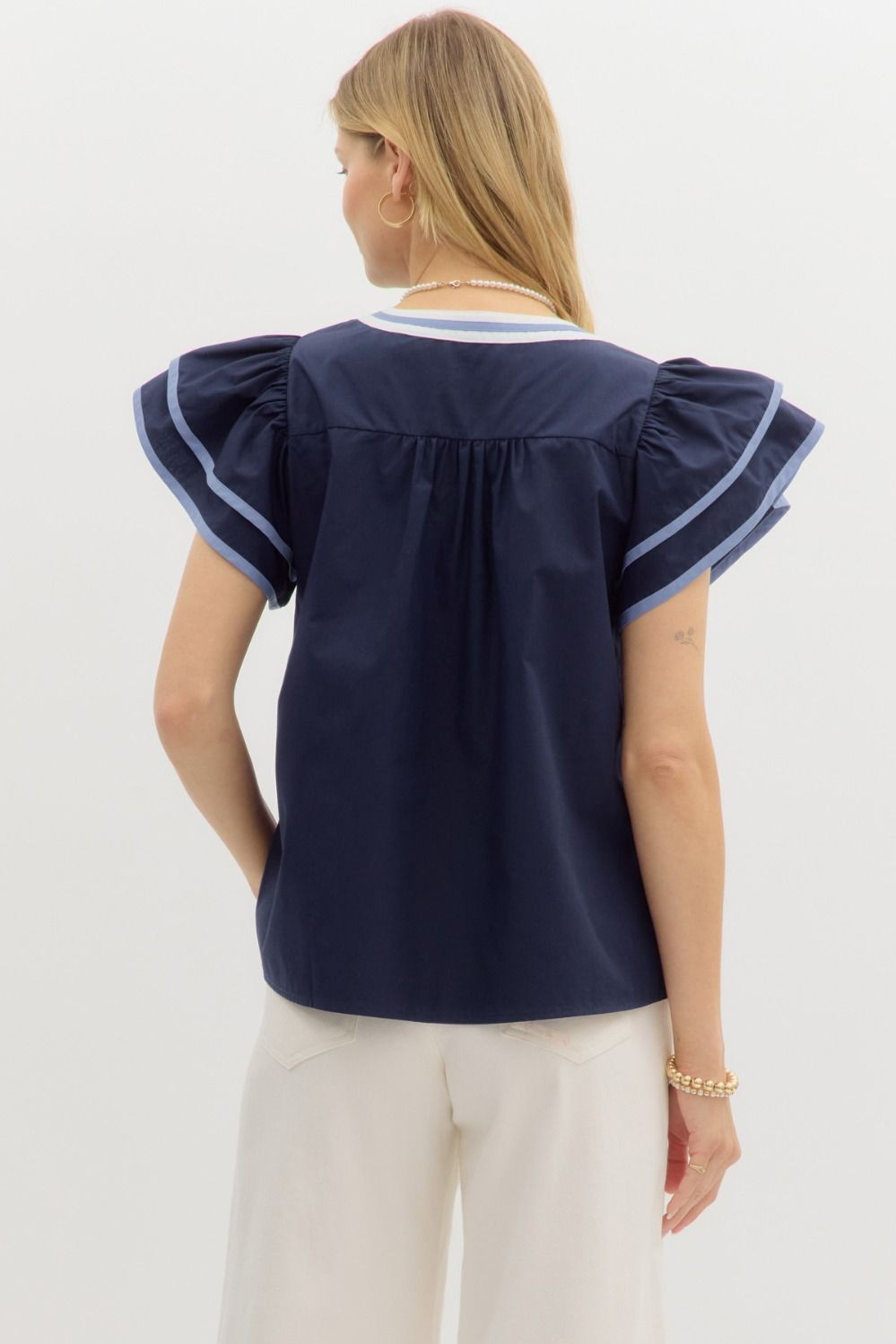 Blue on Blue Flutter Blouse