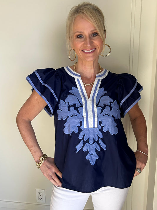 Blue on Blue Flutter Blouse