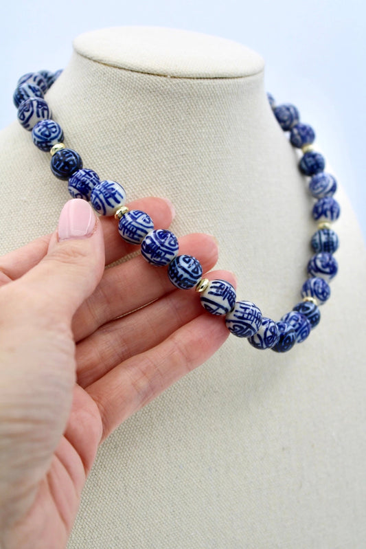 Blue and White Chinoiserie Necklace