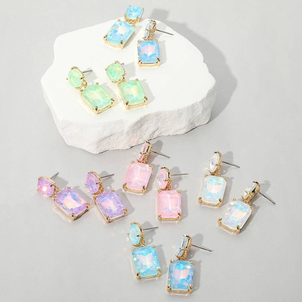 Rectangle Opaque White Earring