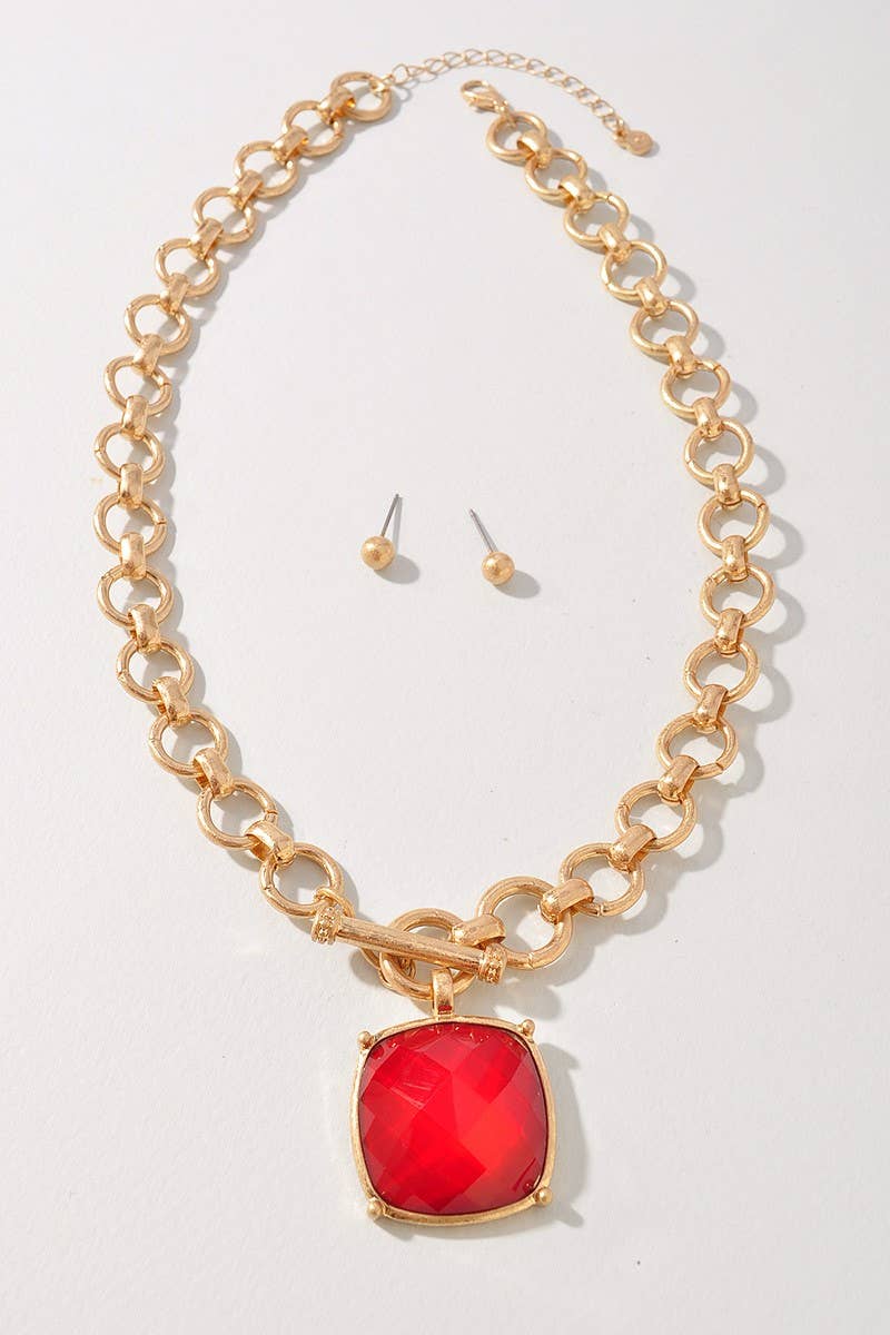 Red Faceted Stone Necklace