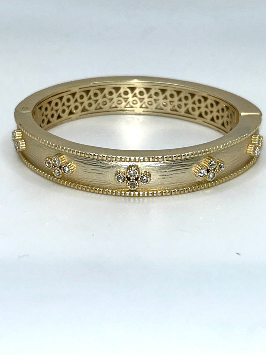 Diamond Cluster Brushed Gold Bangle