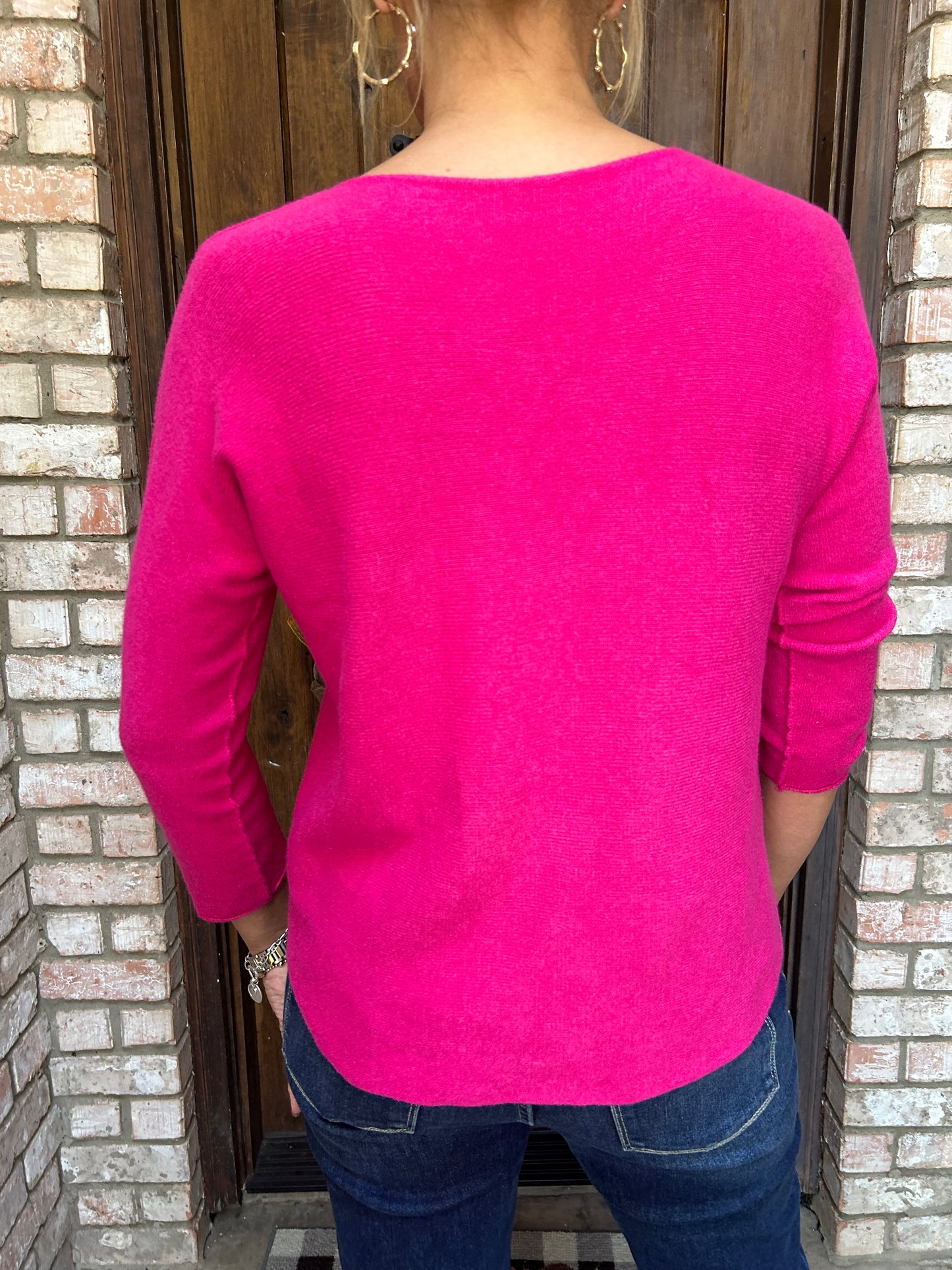 Soft Italian Sweater V-Neck-Fushia