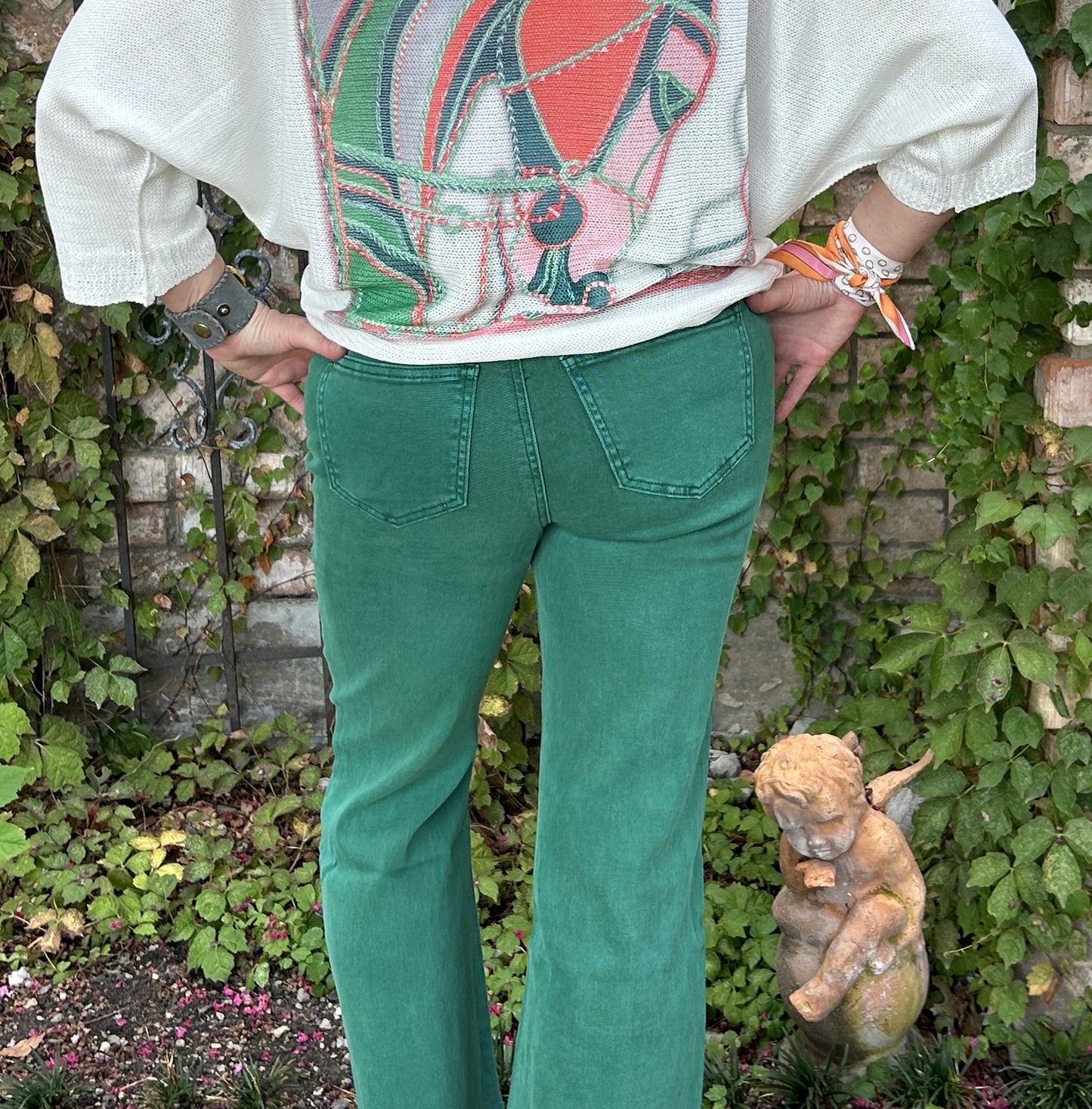 Washed Frayed Hem- Emerald Green Pant