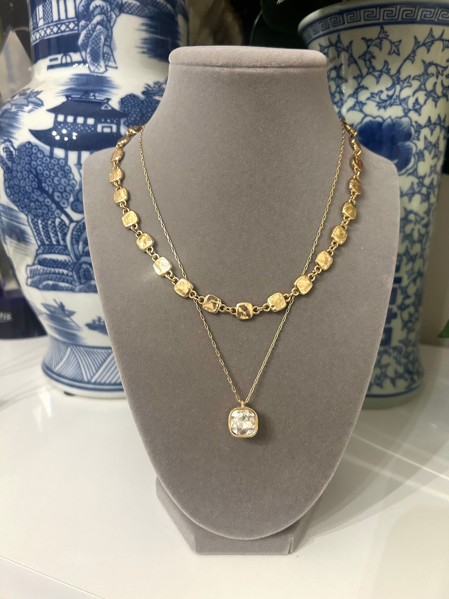 Crystal Drop Layered Necklace