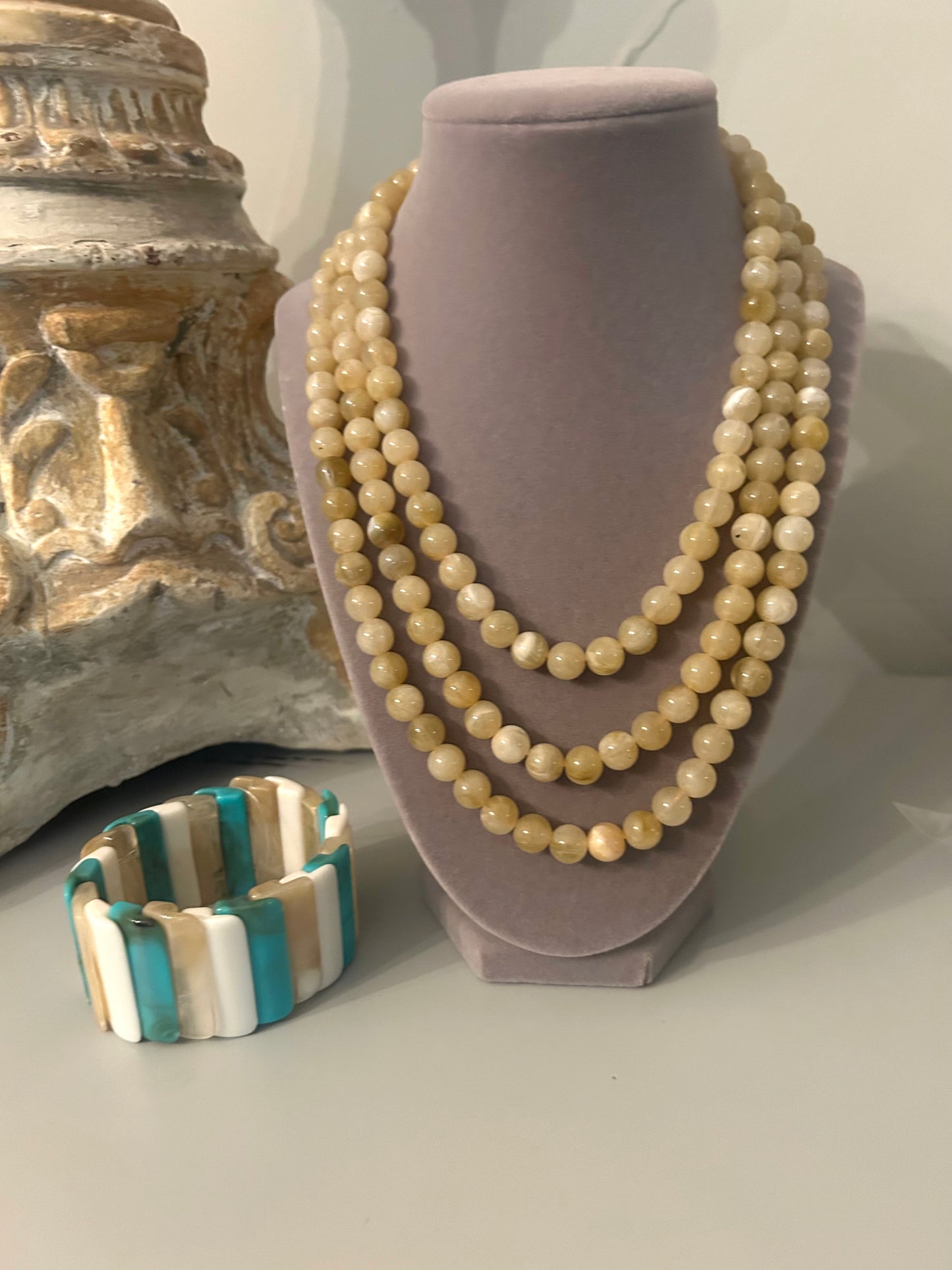 Beige Layered Bead Necklace