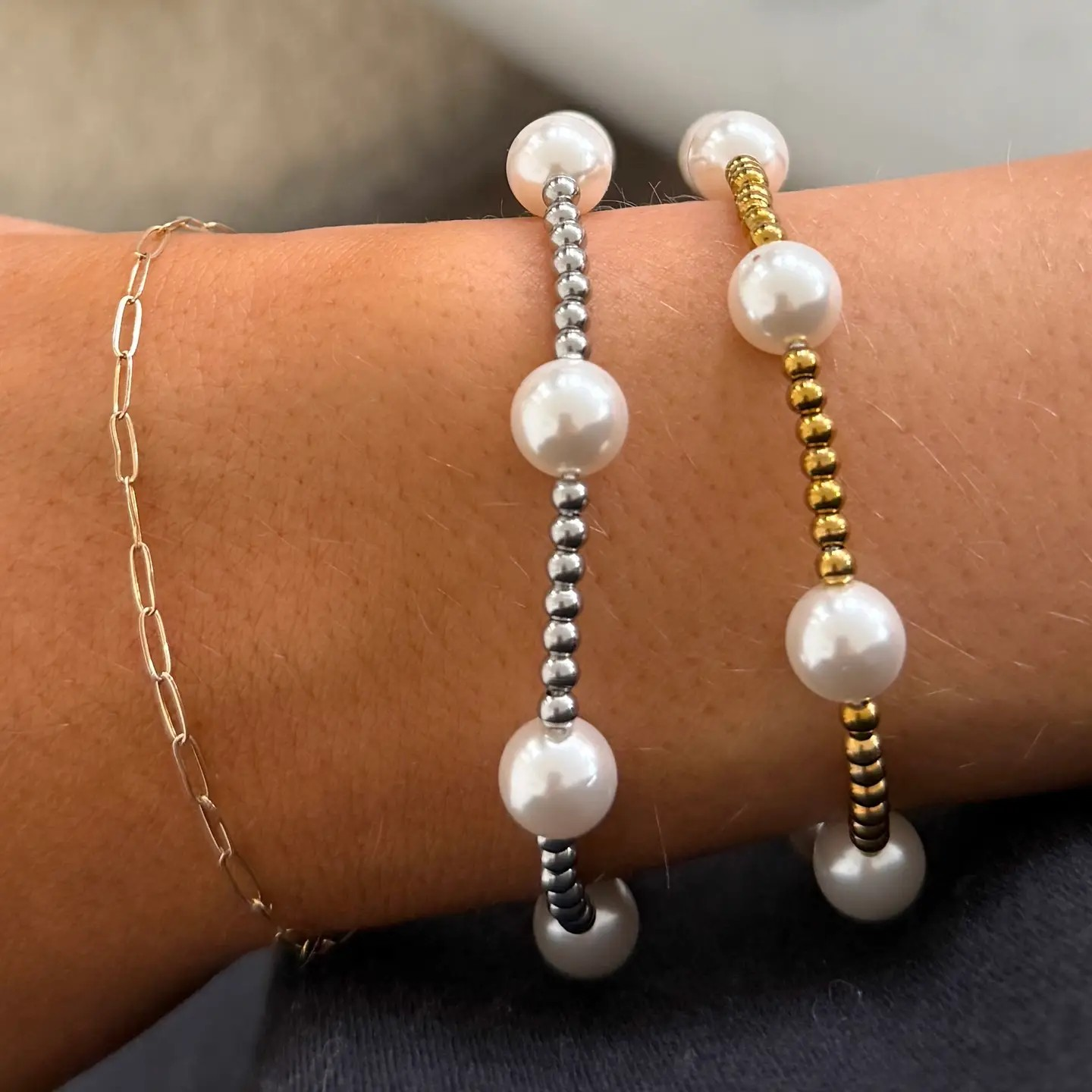 Portia Pearl Beaded Bracelet-Gold