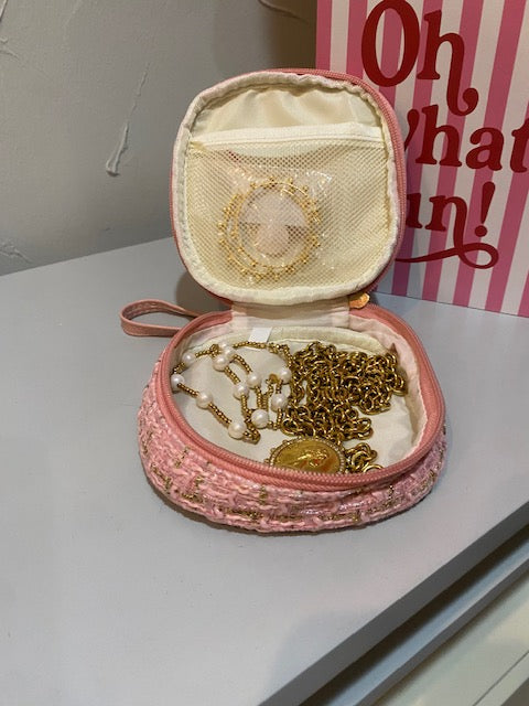 Pink Tweed Make up Bag