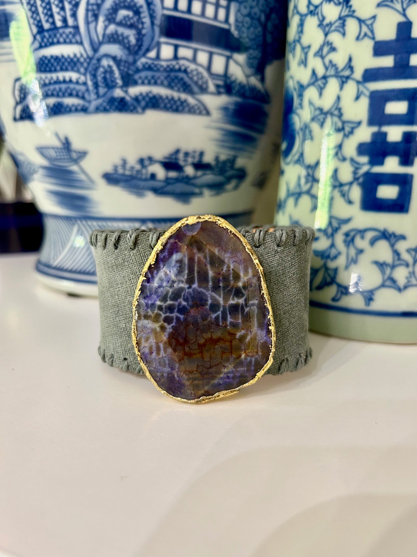 Purple Peacock Chambray Cuff