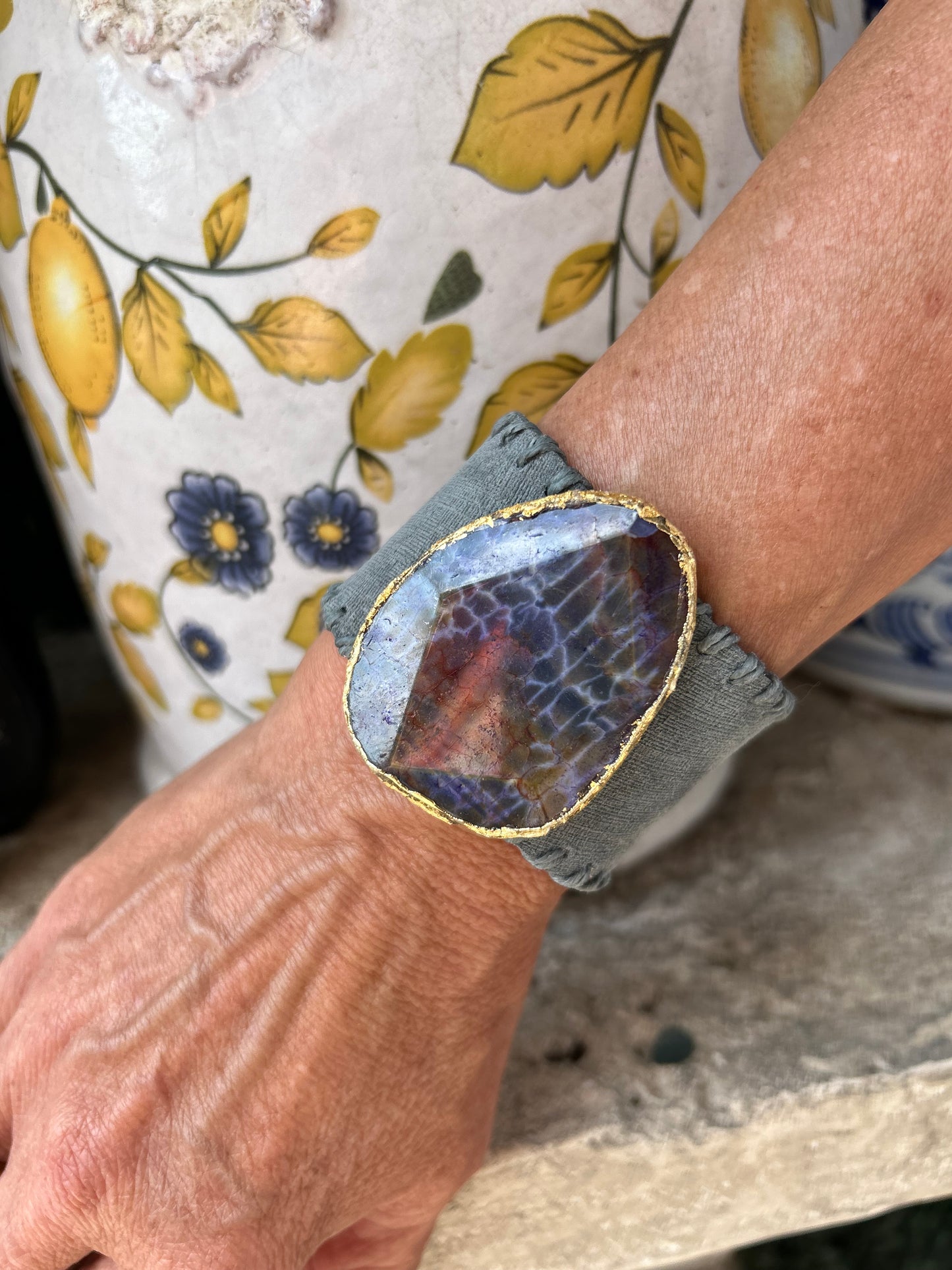 Purple Peacock Chambray Cuff