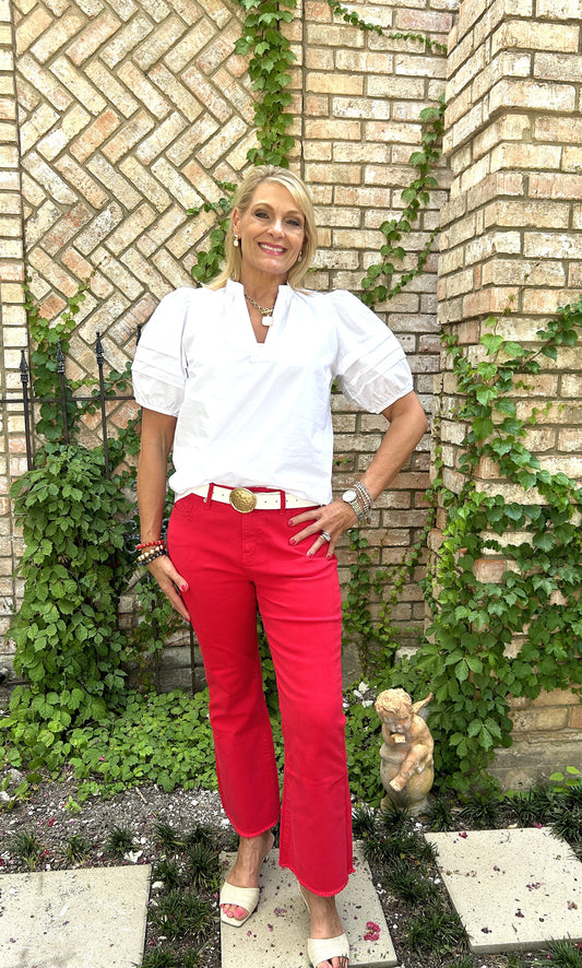 Ankle Flare Jean-Red