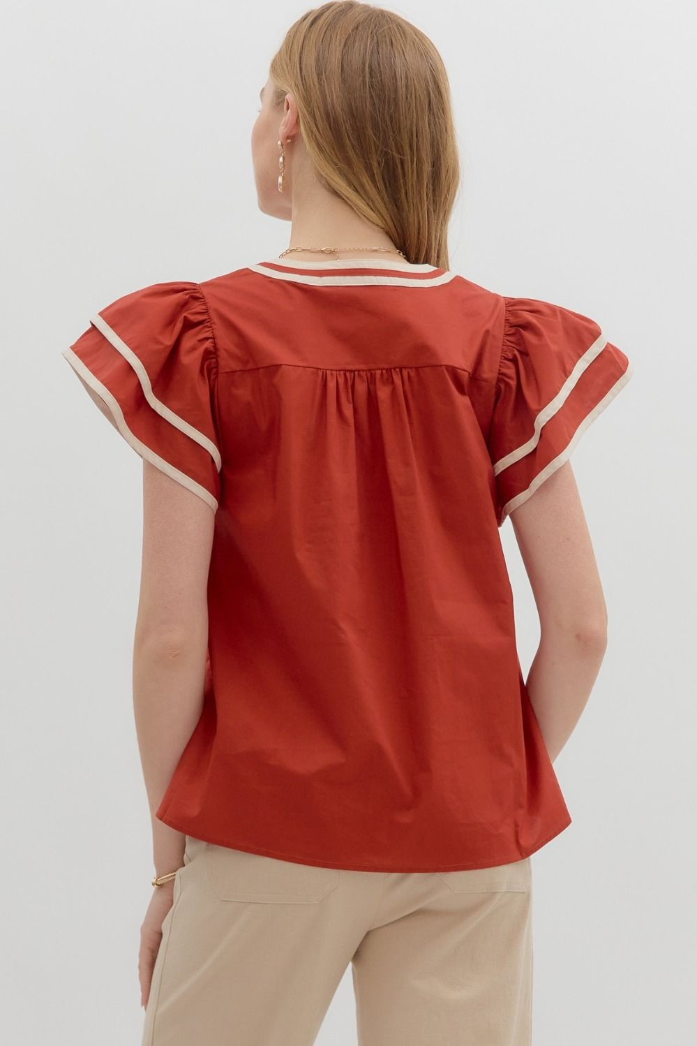 Rust Flutter Blouse