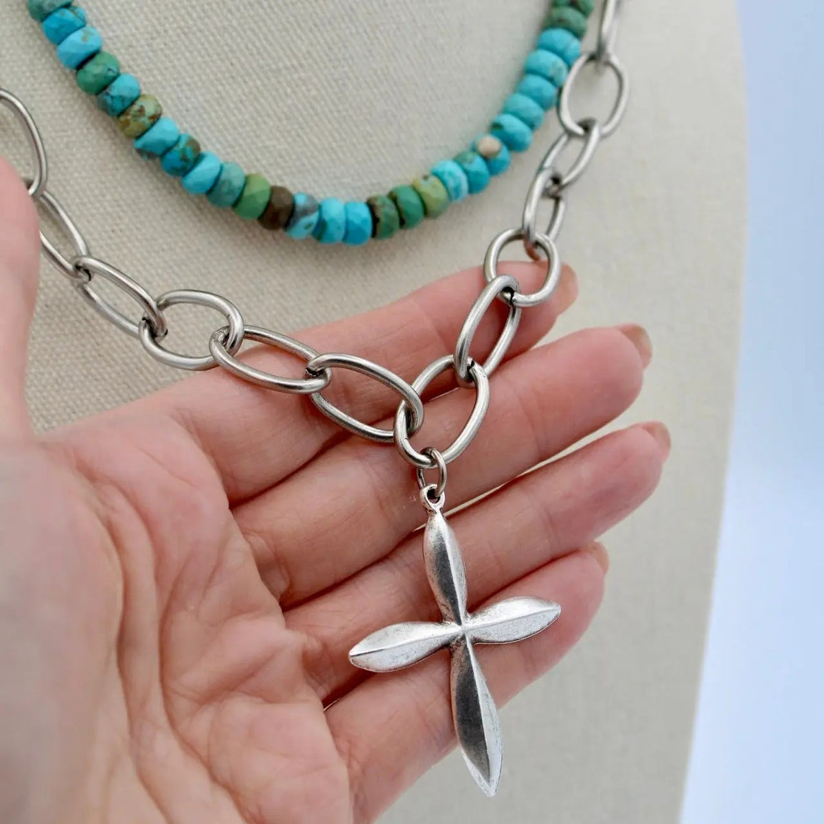 Silver Petal Cross Necklace