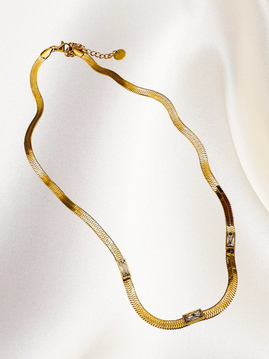 Kiara Herringbone Gem Necklace