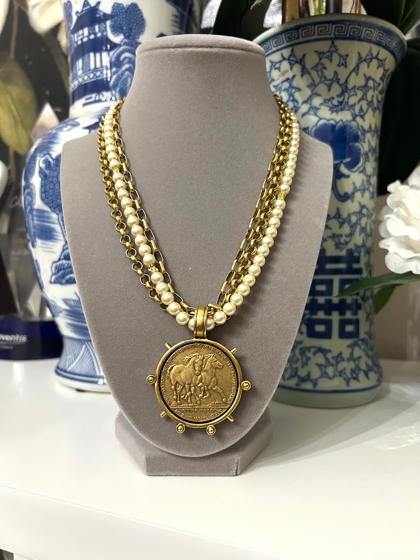 Equistrian Medallion Multistrand Necklace