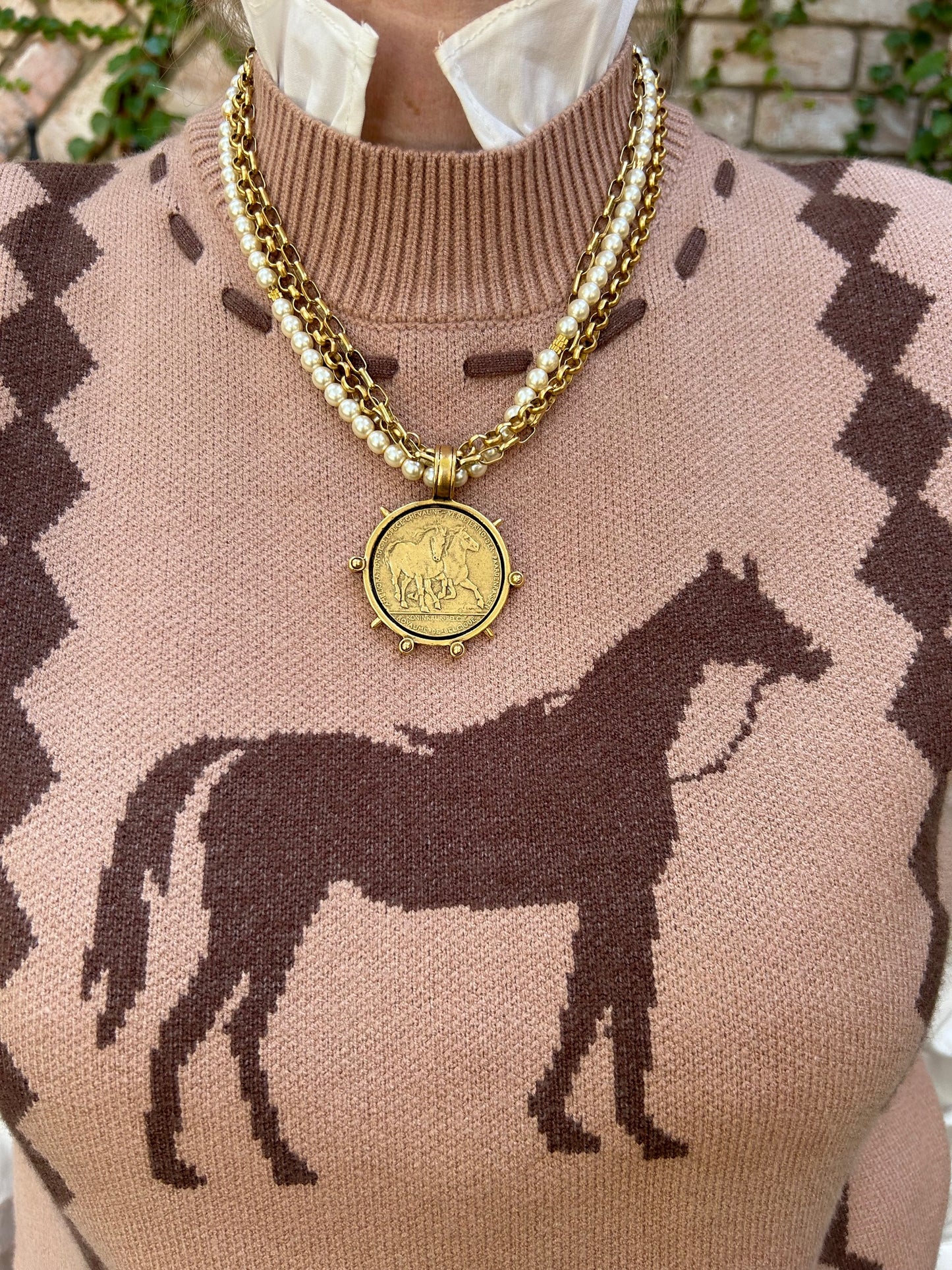 Equistrian Medallion Multistrand Necklace