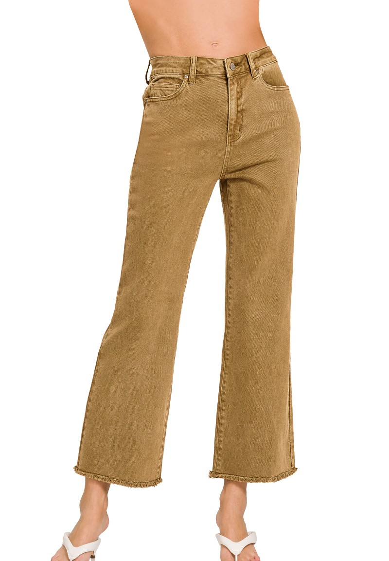 Washed Frayed Hem Jean- Camel