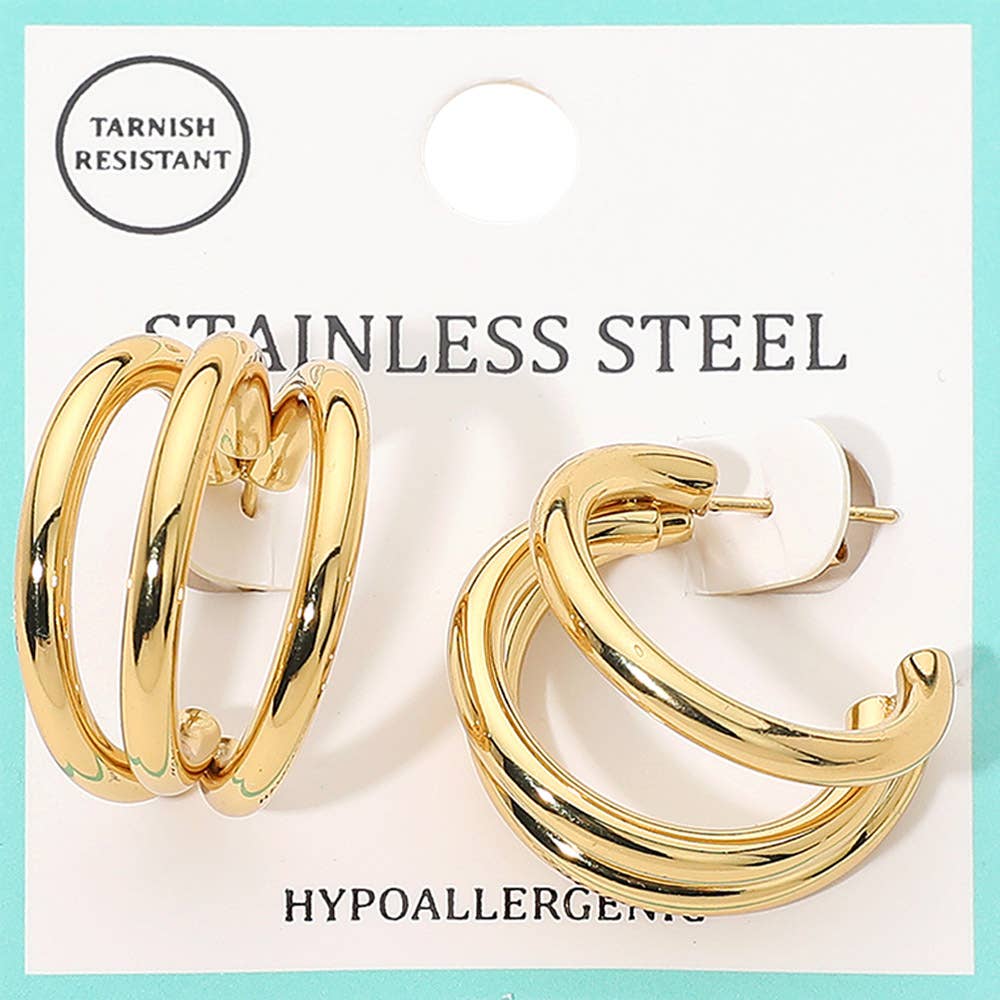 Stainless Steel Triple Hoop Earrings