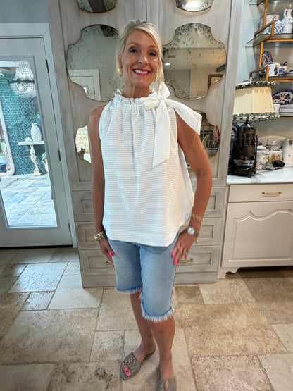 Whimsy White Ruffle Neck Top