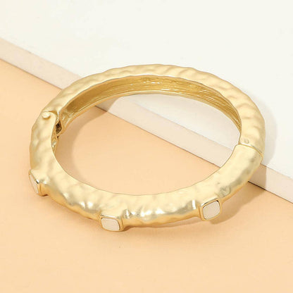 Hannah Hammered Gold/Mother of Pearl Hinged Bangle