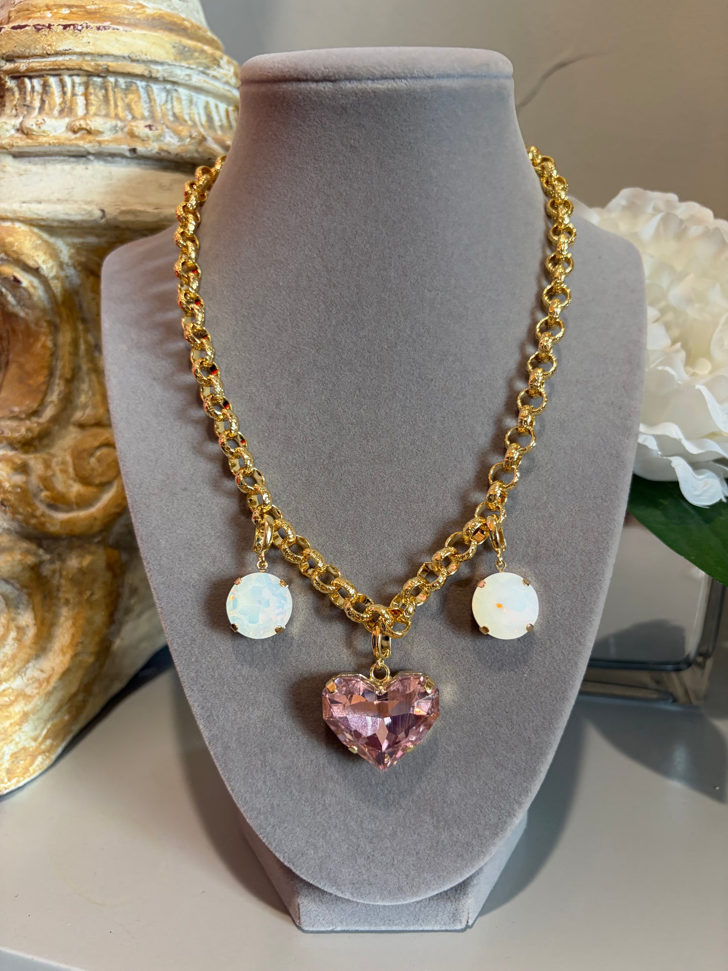 Elle Pink Crystal Heart Charm