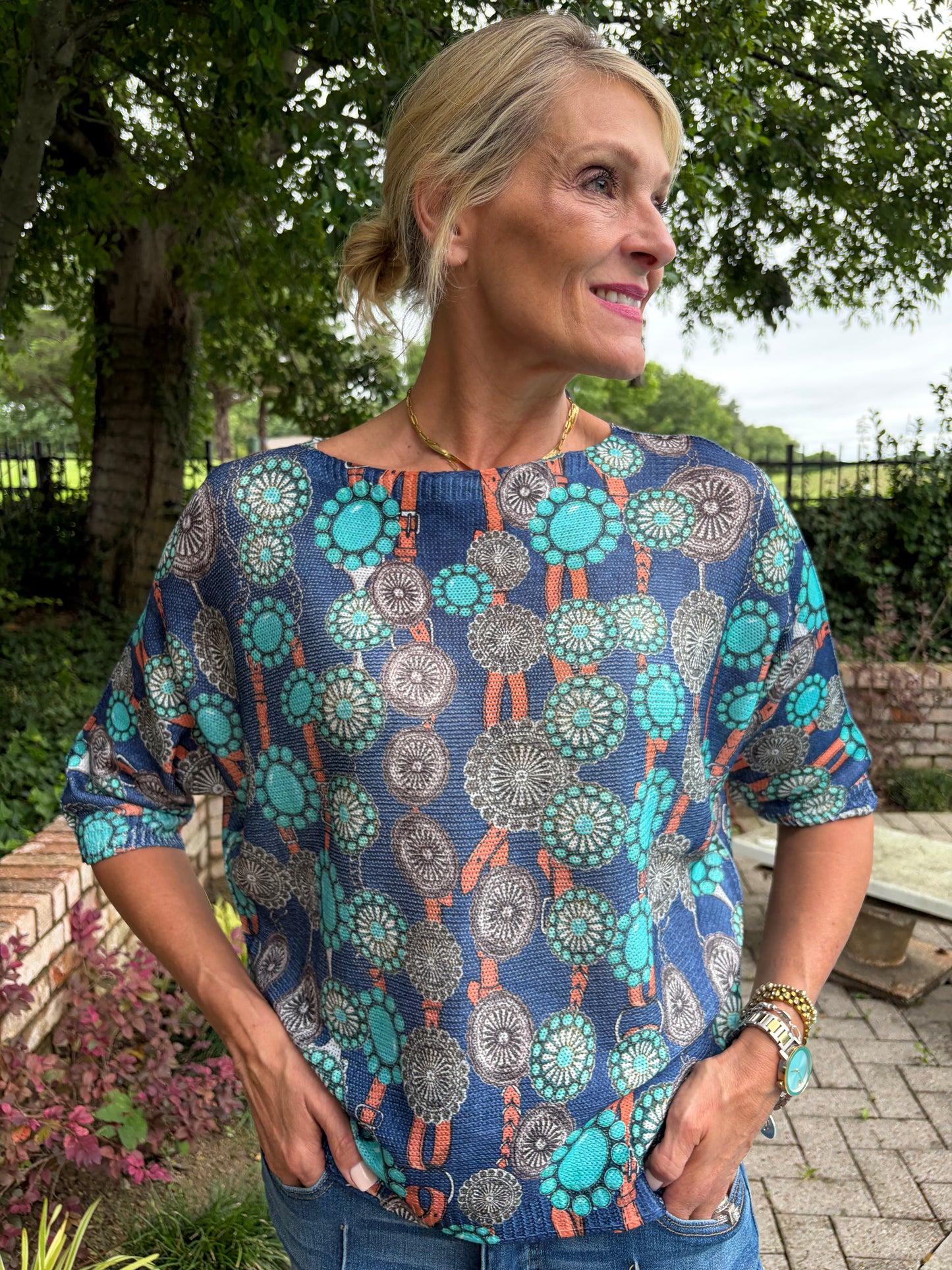 Navy Concho-Italian Knit