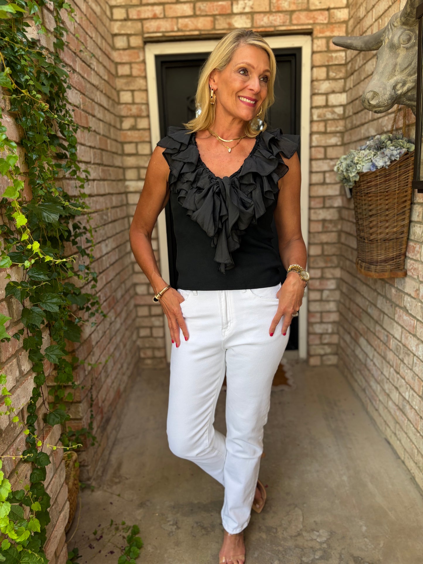Italian Summer Ruffle Tank- Black