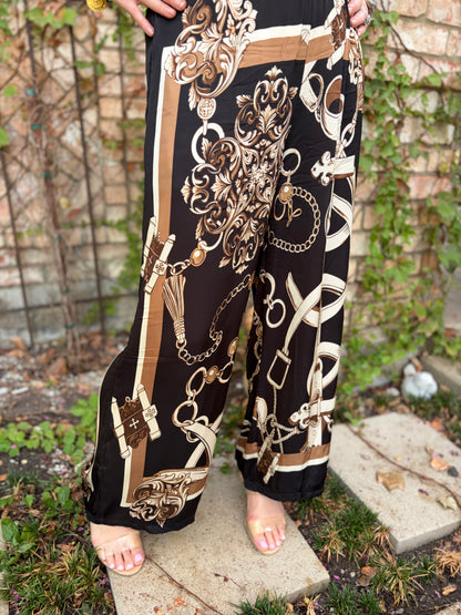 Samantha Stylish Belt/Chain Black Pant