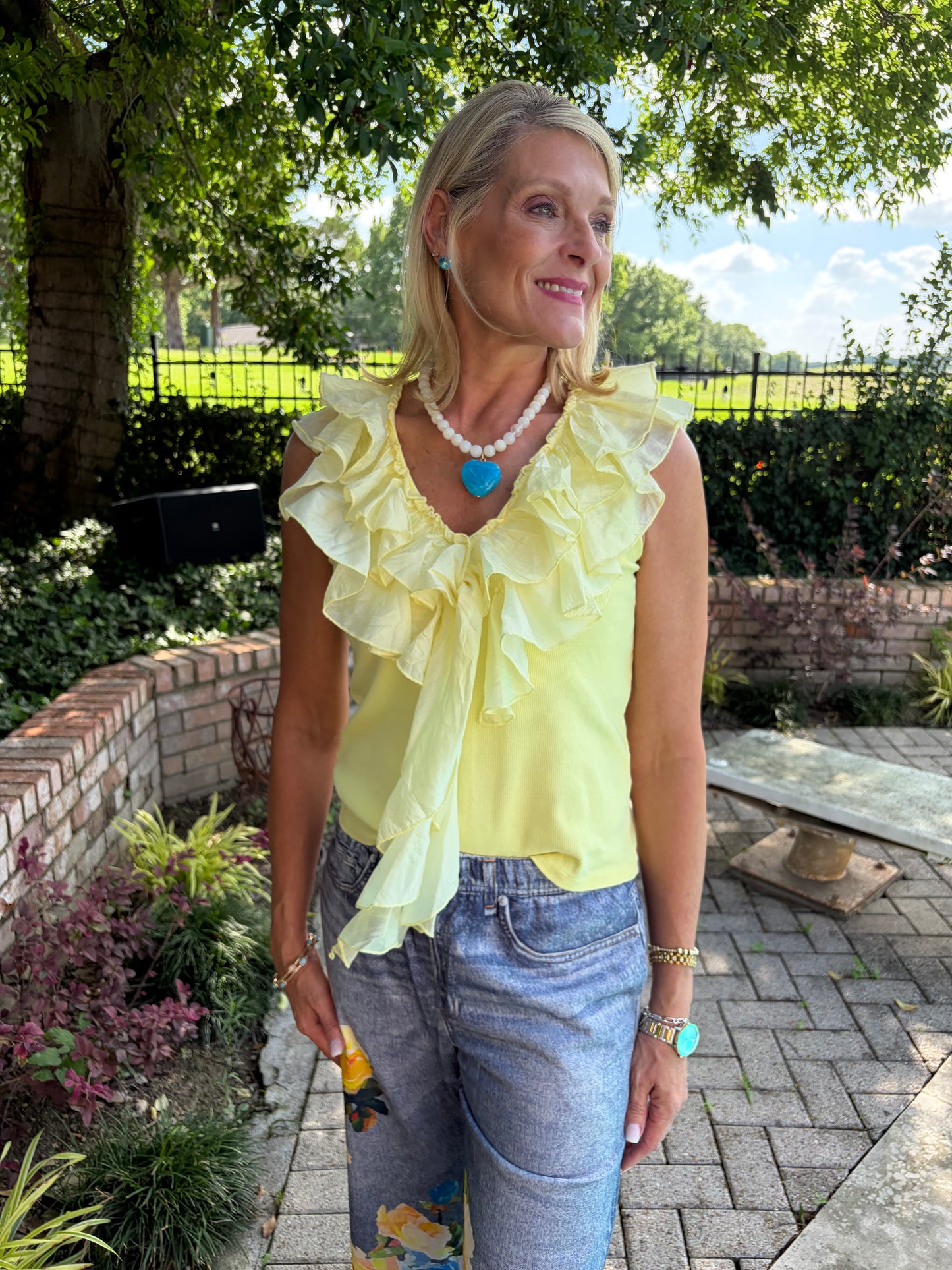 Italian Summer Ruffle Tank- Yellow