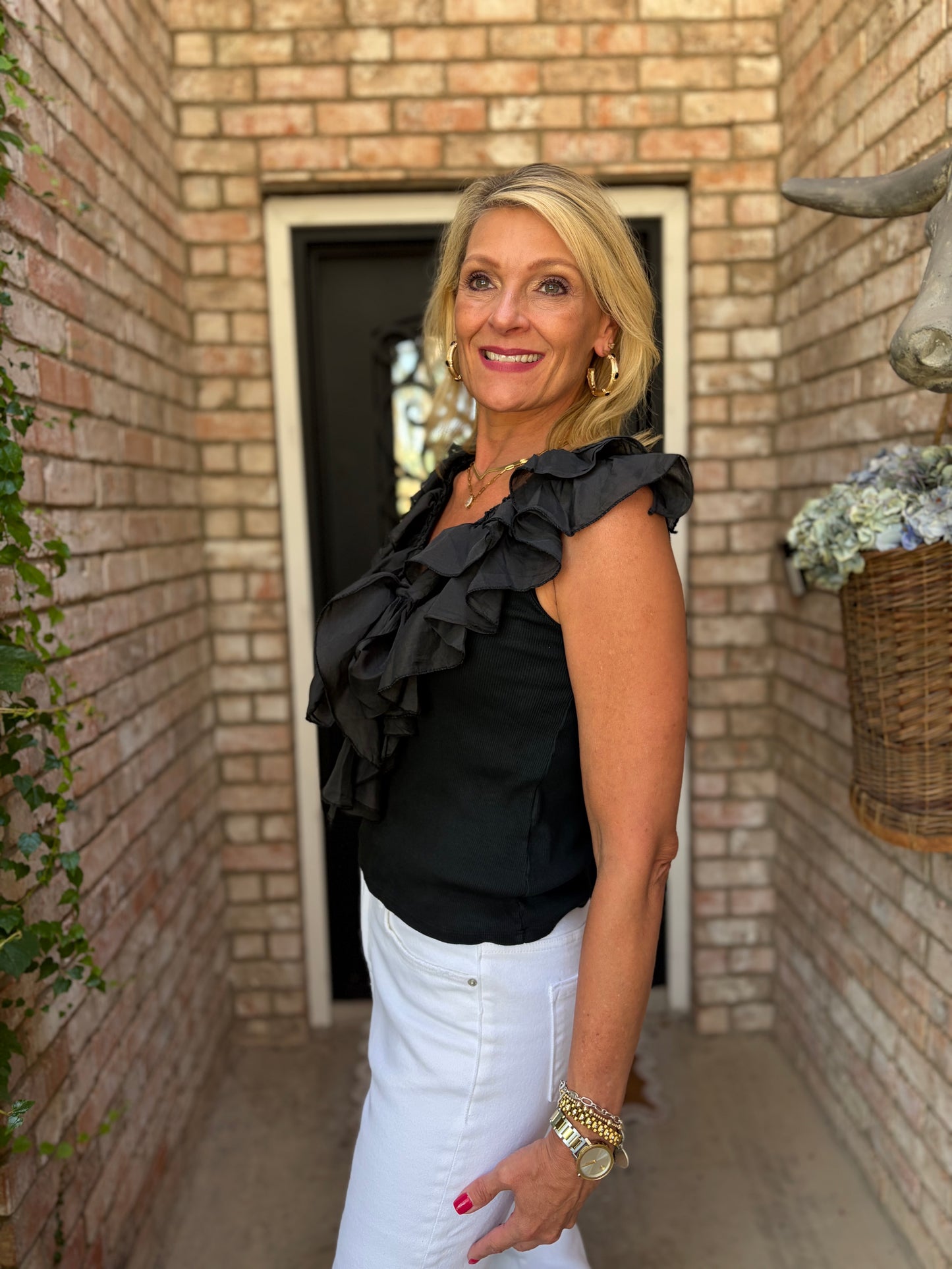 Italian Summer Ruffle Tank- Black