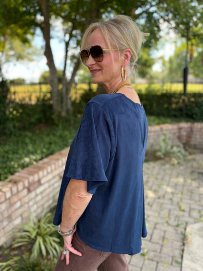 Sophisticated Navy Suede Top