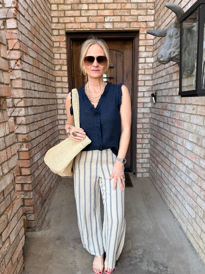 Ruffled Linen Sleeveless Blouse