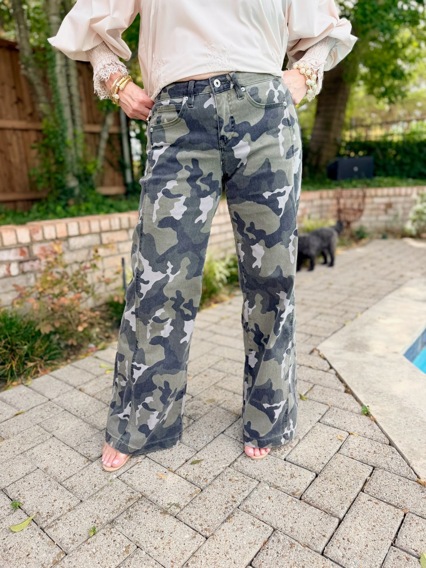 Calista Elevated Wide Leg Camo Print Denim