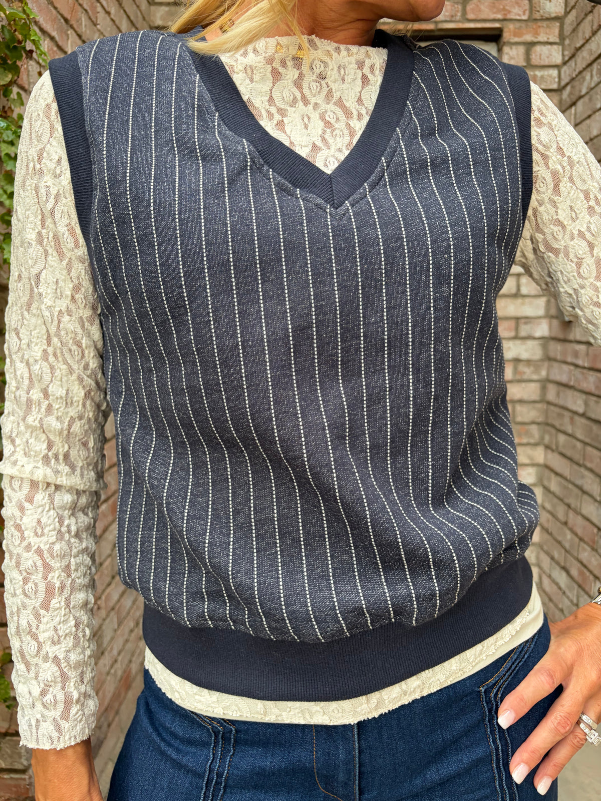 Vivian Navy Striped Vest