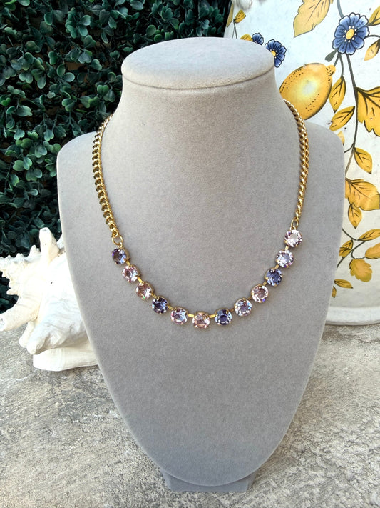 tova gold chain necklace with alternating crystal stones in lavender and purple