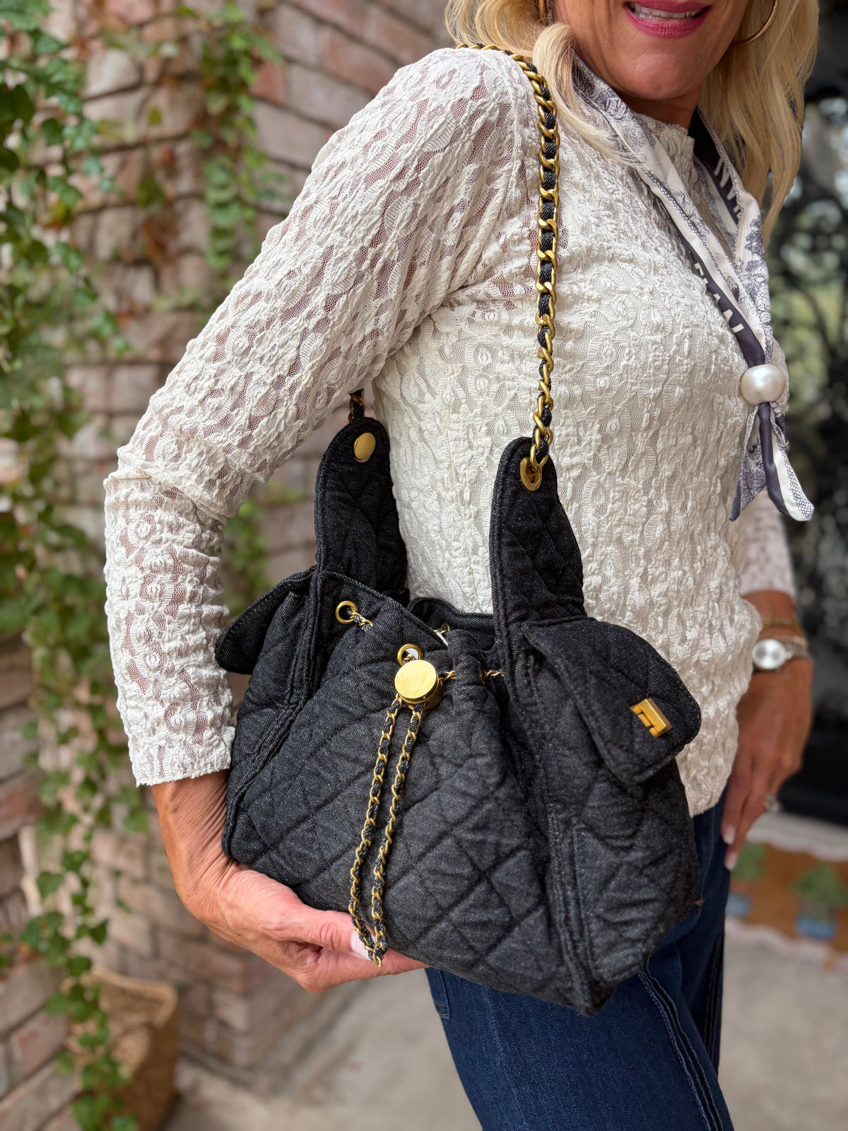 The Black Denim Chain Shoulder Bag
